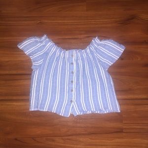 White and blue off the shoulder top